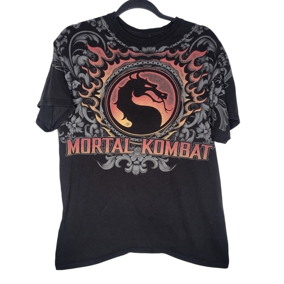 Mortal Kombat Logo Filigree Graphic T-Shirt in Black Size Medium - Picture 1 of 4